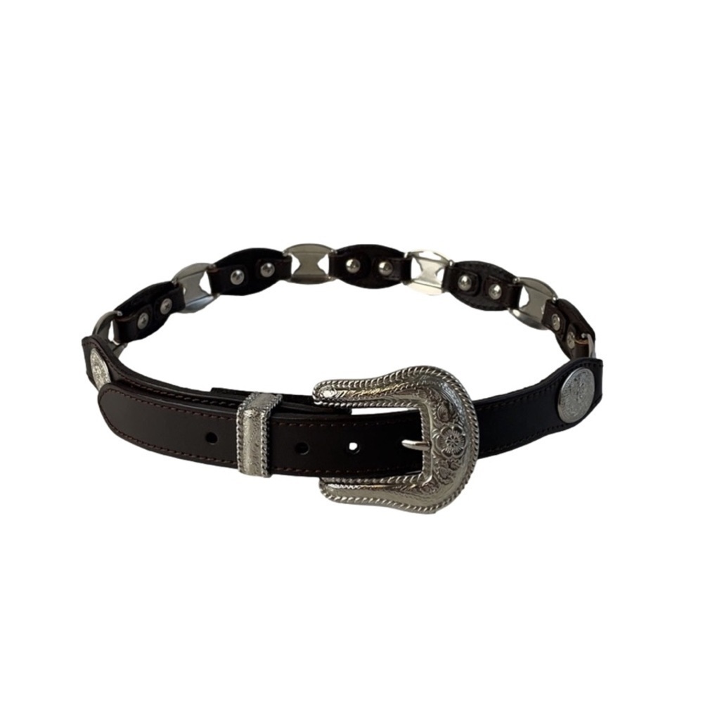 Silver and Brown Genuine Leather Women's Belt